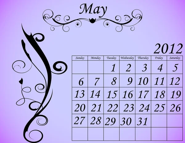 2012 calendario conjunto 2 decorativo florecer mayo — Vector de stock