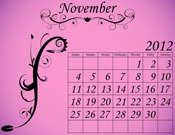 Kalendář 2012 sada 2 dekorativní rozmachem listopad — Stockový vektor