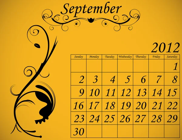 2012 Calendário Set 2 decorativo florescer setembro — Vetor de Stock