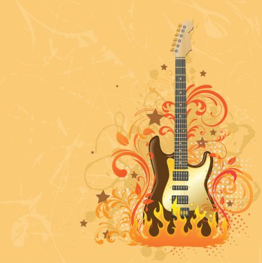 Beige background with a guitar. clipart