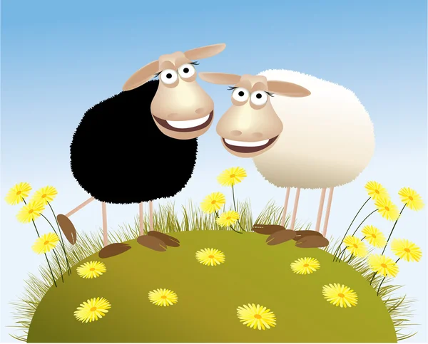 Moutons noirs et blancs — Image vectorielle