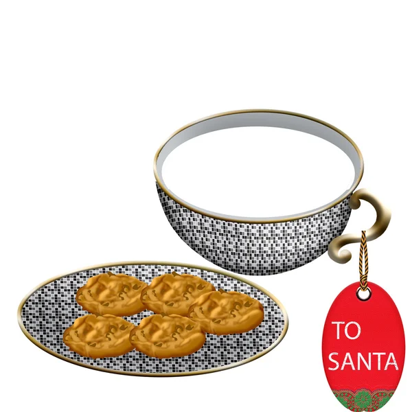 Une Tasse Porcelaine Une Soucoupe Pleine Biscuits Avec Une Note — Image vectorielle