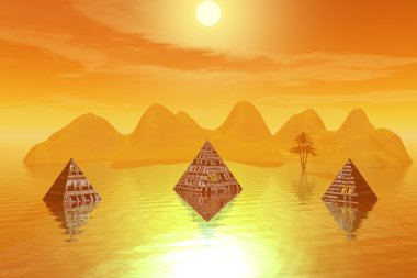 Pyramids and mountain and tree yellow clipart