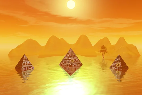 Pyramiden Und Berg Und Baum Gelb — Stockfoto