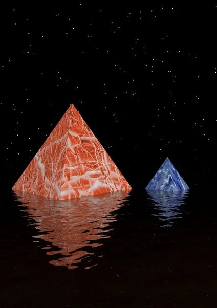 Twee Piramides Rood Blauw — Stockfoto