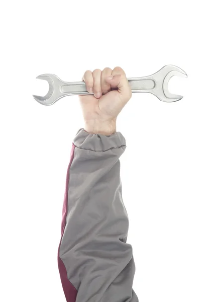 Opravář ruku s klíčem — Stock fotografie