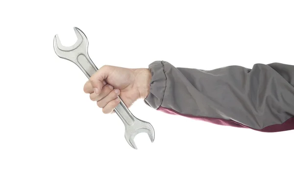Reparador mão com chave inglesa — Fotografia de Stock