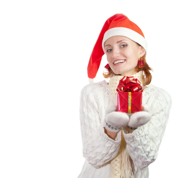 快乐的女人在圣诞帽子 — 图库照片