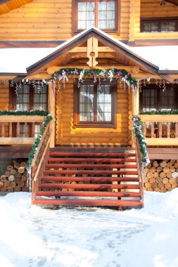 Porch Christmas wooden mansion clipart