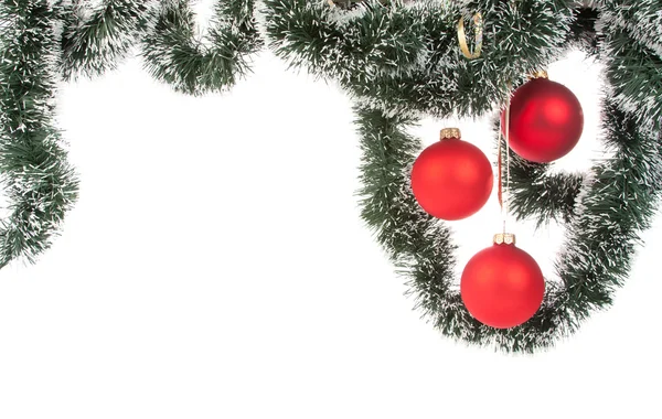 Hanging Christmas red baubles — Stock Photo, Image