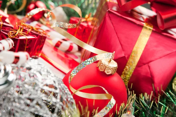 Holiday ornaments and gifts — Stock Photo, Image