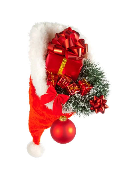 Christmas hat full of red ornaments — Stock Photo, Image