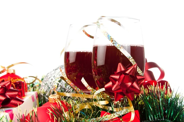 Holiday gifts and wine glasses — Stock Photo, Image