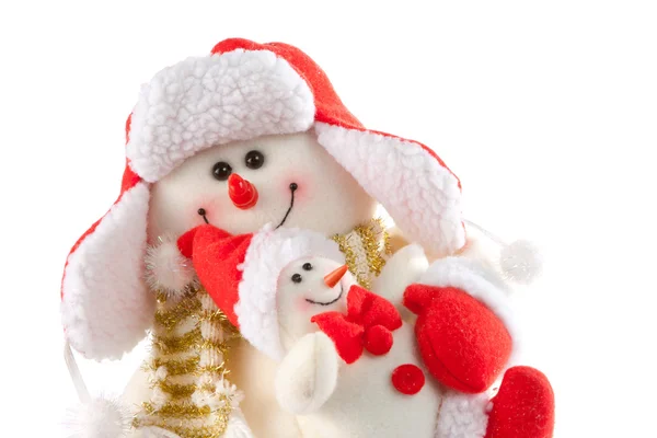 Lachende sneeuwpop met kind — Stockfoto
