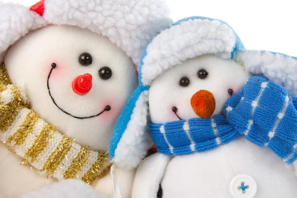 Feliz sorrindo casal boneco de neve — Fotografia de Stock