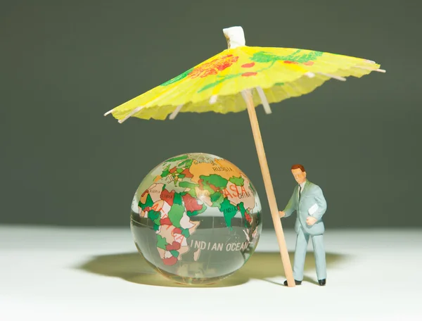 Security Man Holding Umbrella Glass Globe — Stock Photo, Image