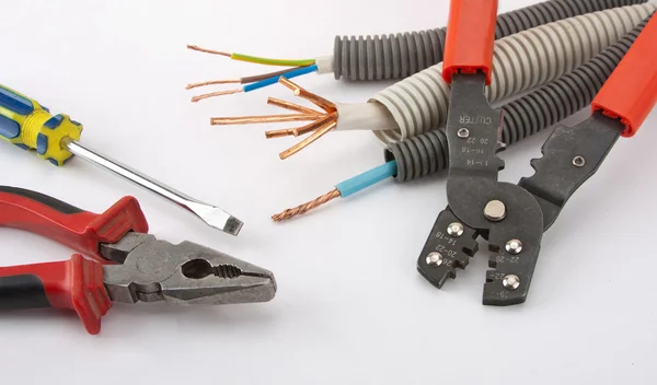 Herramientas Electricista Alicates Cables Cortador Destornillador —  Fotos de Stock