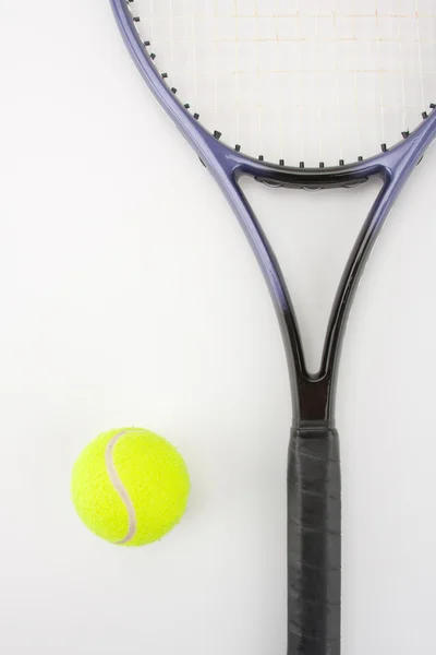 Close Tennis Racket Yellow Ball — Stock Photo, Image
