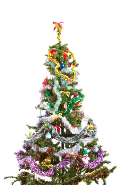 Árvore Natal Com Ornamentos Isolados Branco — Fotografia de Stock