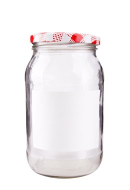 Close-up of a glass jar with label isolated on white clipart