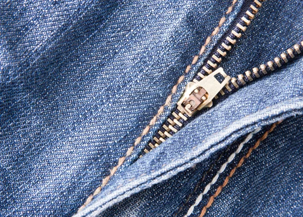 Dragkedja på denim Blå jeans — Stockfoto