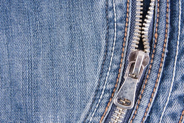 Zipper em jeans jeans azul jeans — Fotografia de Stock