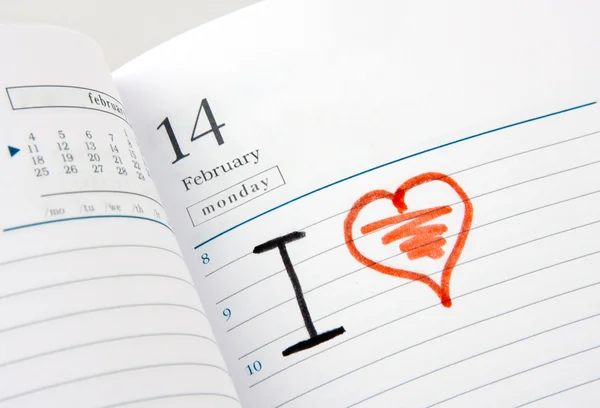 日记本对情人节二月开放的一页 — 图库照片