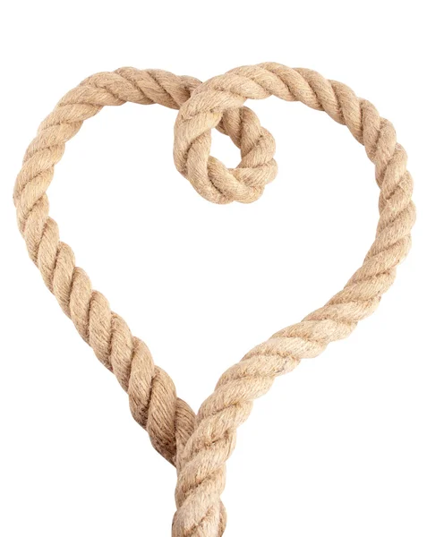 Herzform Aus Seil Isoliert Auf Weiß — Stockfoto