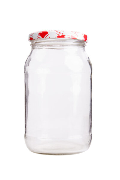 Close-up of a glass jar isolated on white
