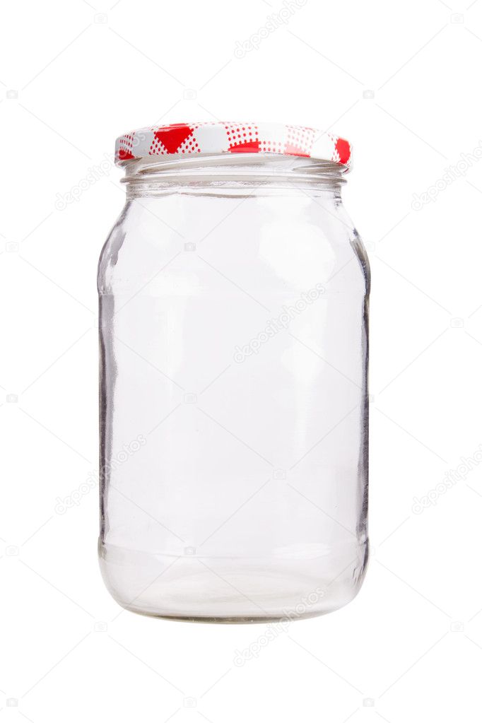 Close-up of a glass jar isolated on white