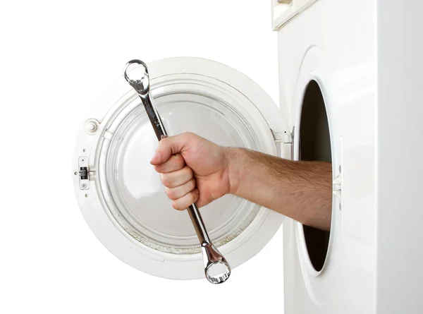 Reparador manutenção máquina de lavar roupa — Fotografia de Stock
