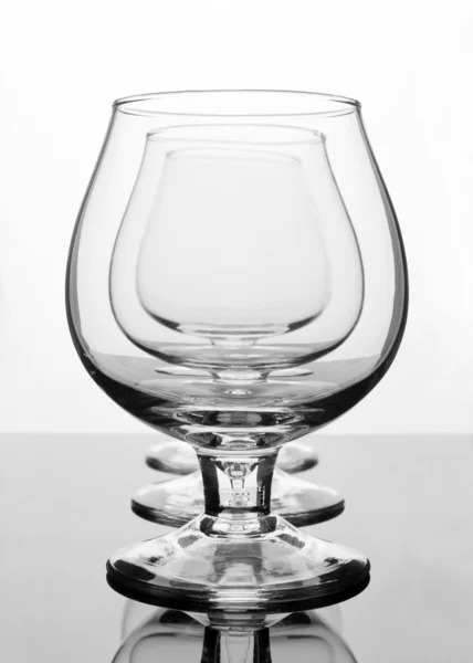 Three Empty Cognac Glasses Row — Stock Photo, Image