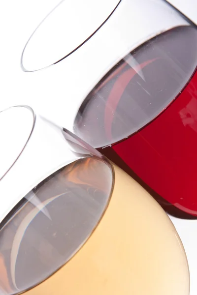 Close Two Wineglasses Yellow Red — Stock Photo, Image