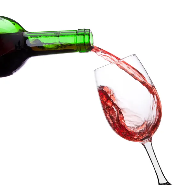 Red Whine Pouring Wineglass Bottle Isolated — Stock Photo, Image