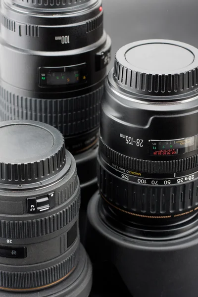 Three professional camera lenses — Stock Photo, Image