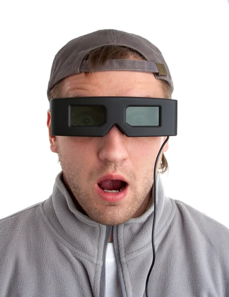 Jogador surpreso com óculos 3-D — Fotografia de Stock