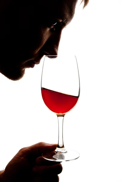 Degusting ワインの男のシルエット — ストック写真