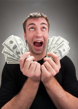 Very excited man with money clipart