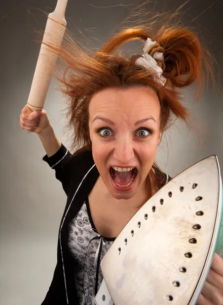 Crazy housewife — Stock Photo, Image