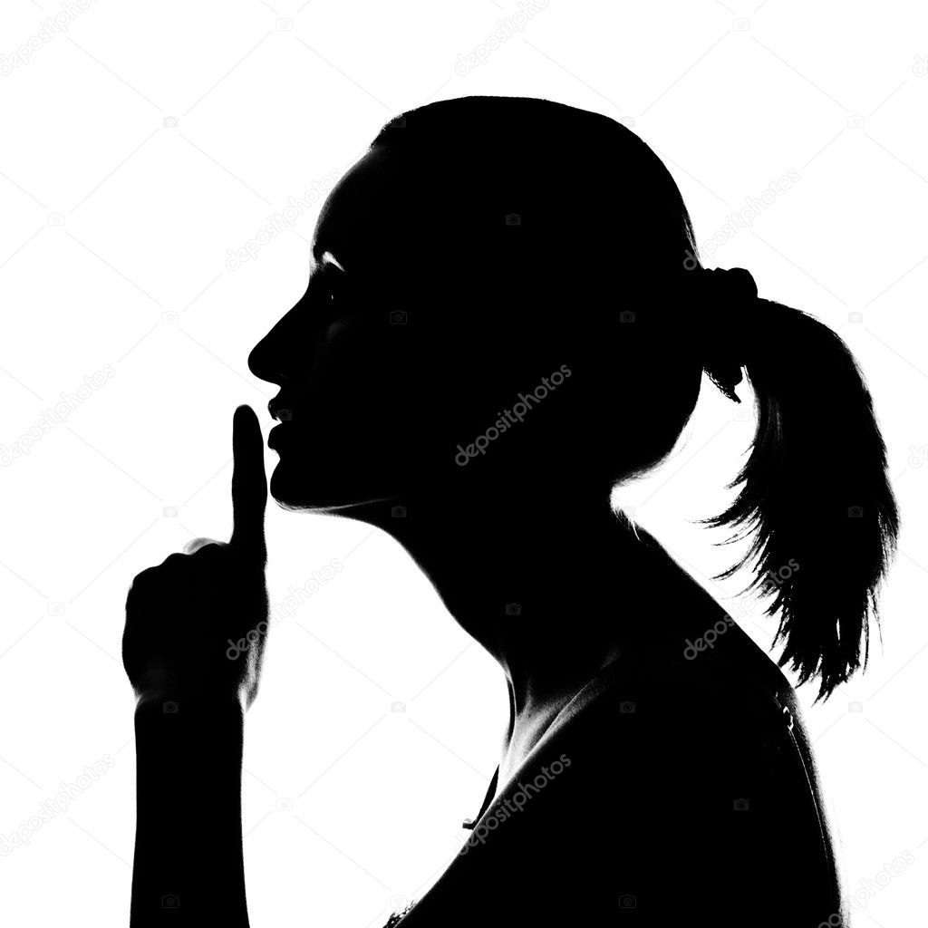 Silhouette of woman with hush sign