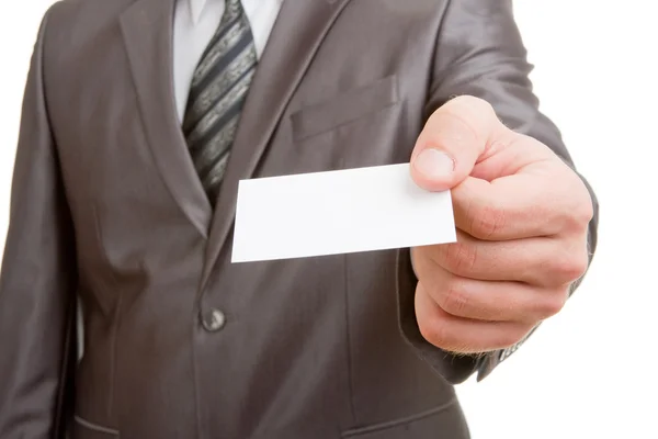 Empresario dando tarjeta en blanco — Foto de Stock