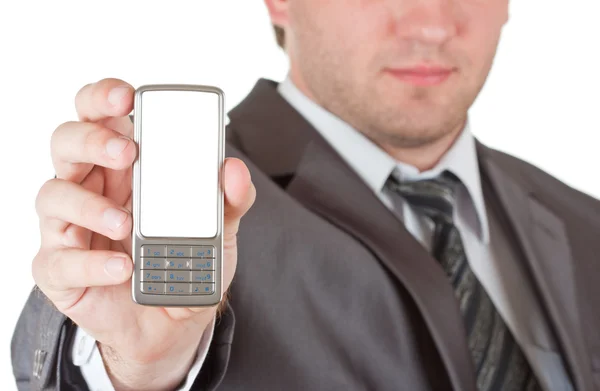 Телефон в руке бизнесмена — стоковое фото