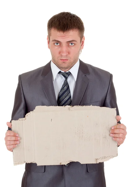 Ledsen affärsman med papp frame — Stockfoto