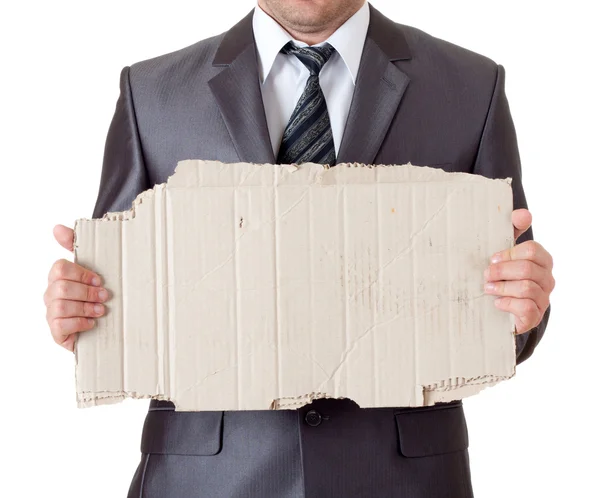 Empresário com moldura de papelão — Fotografia de Stock