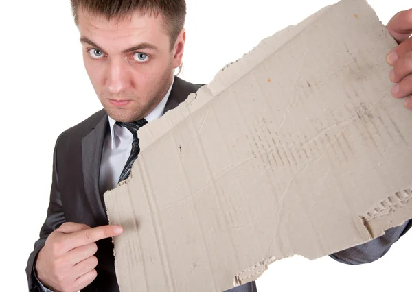 Homem de negócios triste com moldura de papelão — Fotografia de Stock