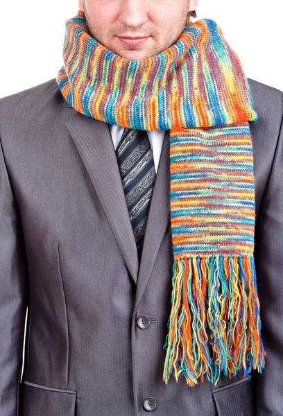 Geschäftsmann im grauen Anzug und buntem Schal — Stockfoto