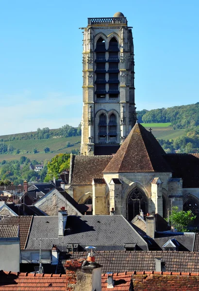 Kerk Hoge Klokkentoren Heuvels Van Champagne — Stockfoto