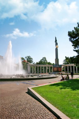 Vienna Hochstrahlbrunnen fountain and monument of Red army clipart