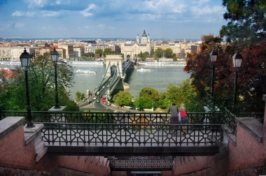 View of the famous Chain bridge in Budapest clipart