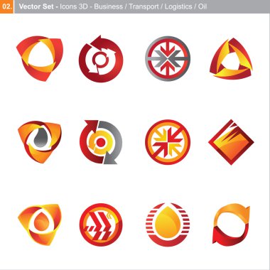 Vector icons: 3d set for business, transport, logistics, oil clipart